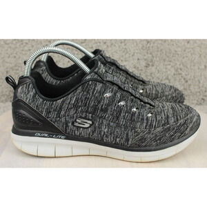 Skechers Relaxed Fit Memory Foam Sneaker Women 9 Black Gray Knit Slip On Comfort